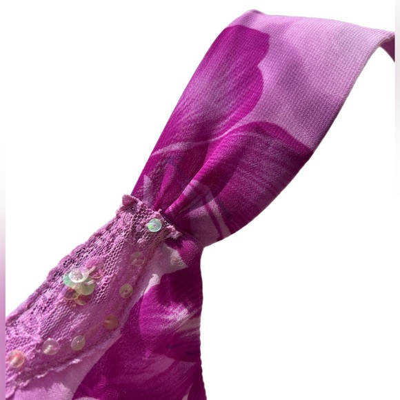 Y2K Vintage Floral Purple and Pink Shade early 00’s Dress with lace and sequence - Picture 6 of 11